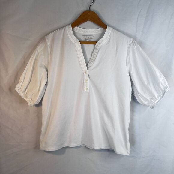 Free Assembly Vneck Cropped Puff Sleeve Semi Sheer White Blouse Size Large - Picture 9 of 10
